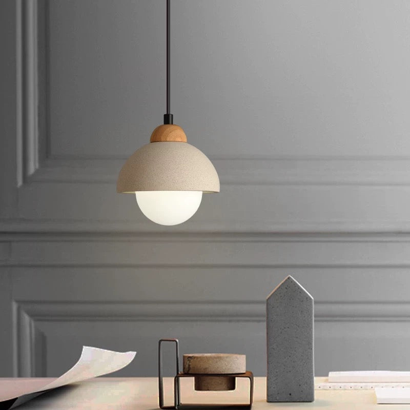 Nordic Glow Dome: Pendant Lights with Natural Wood Accent