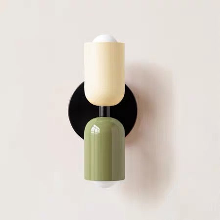 Dual Capsule: Modern Wall Sconce in Green and Cream