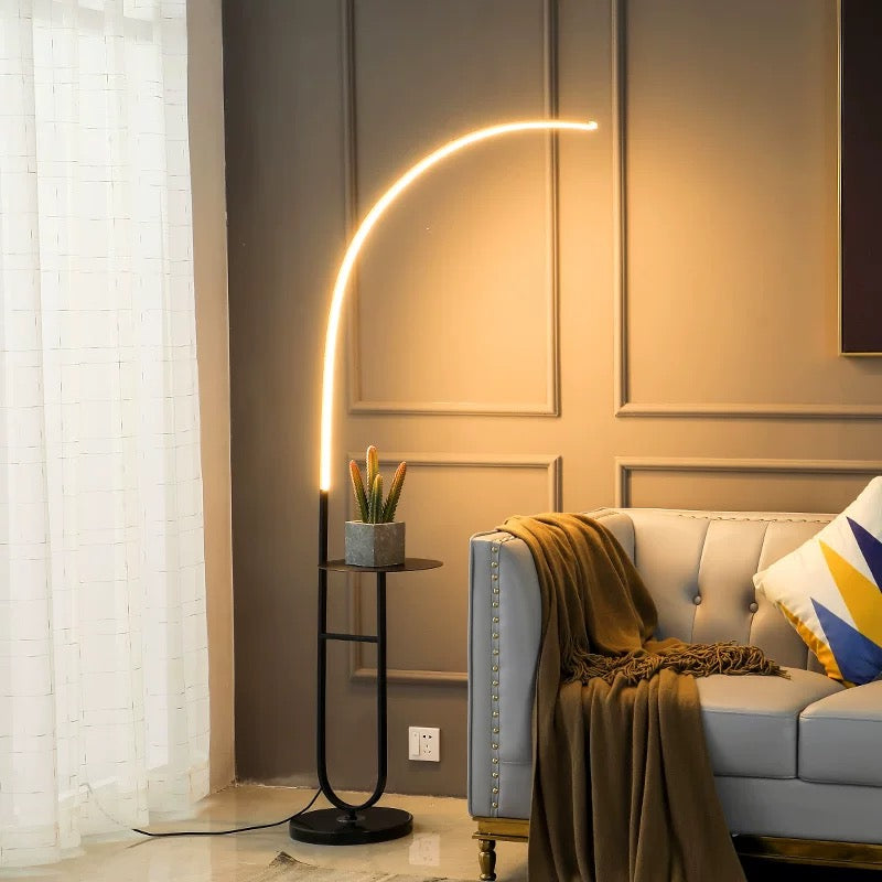 Cresent Moon: Floor Lamp with Built-In Side Table