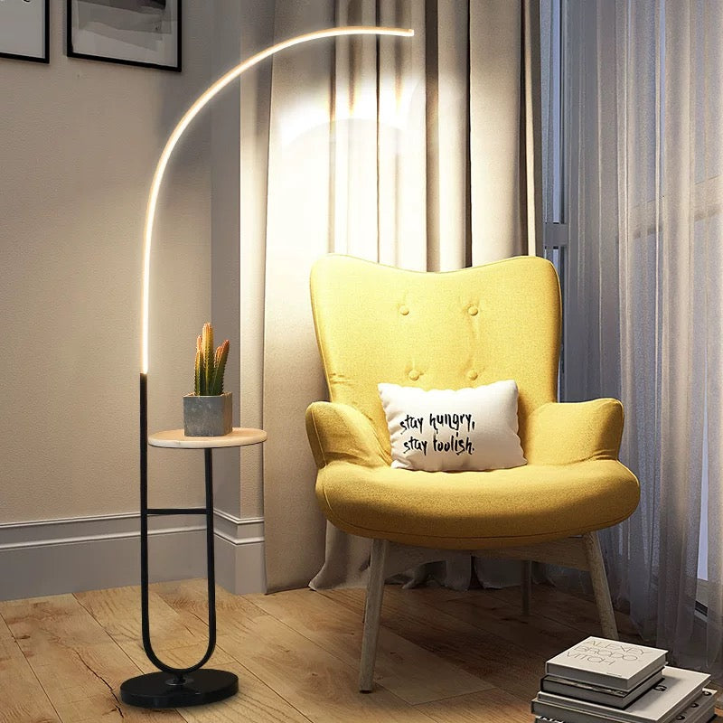 Cresent Moon: Floor Lamp with Built-In Side Table