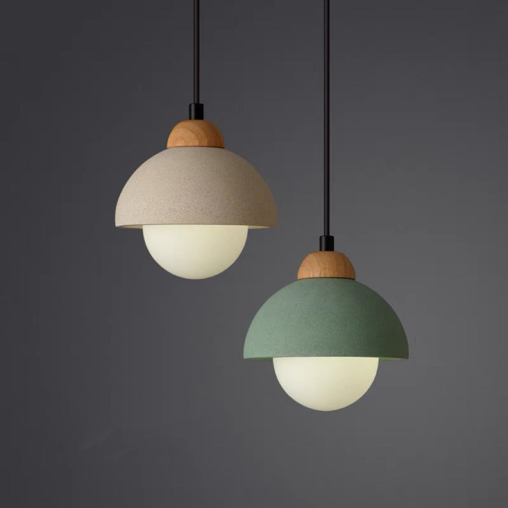 Nordic Glow Dome: Pendant Lights with Natural Wood Accent